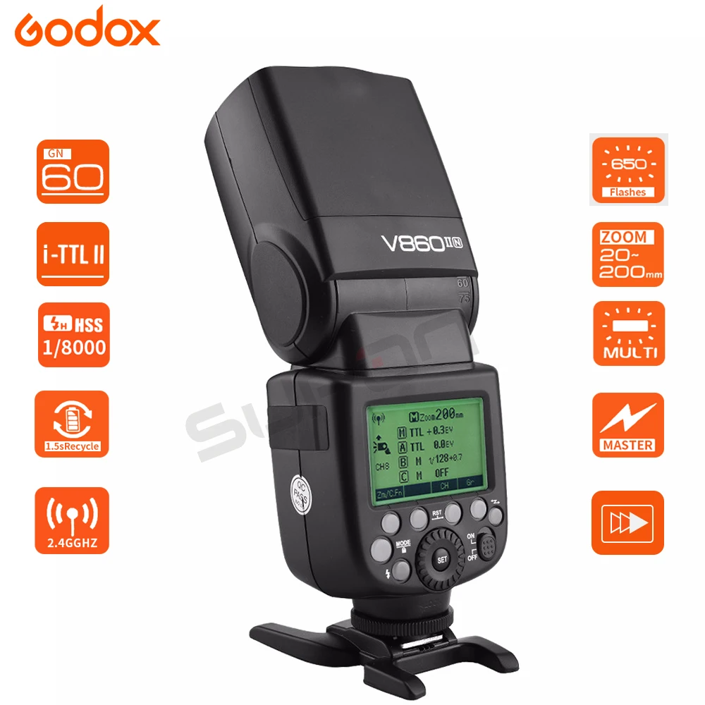US $444.00 Godox V860II V860IIN GN60 ITTL HSS 18000s Speedlite Flash W LiIon Battery For Nikon CameraX1TN Flash TransmitterGift Kit