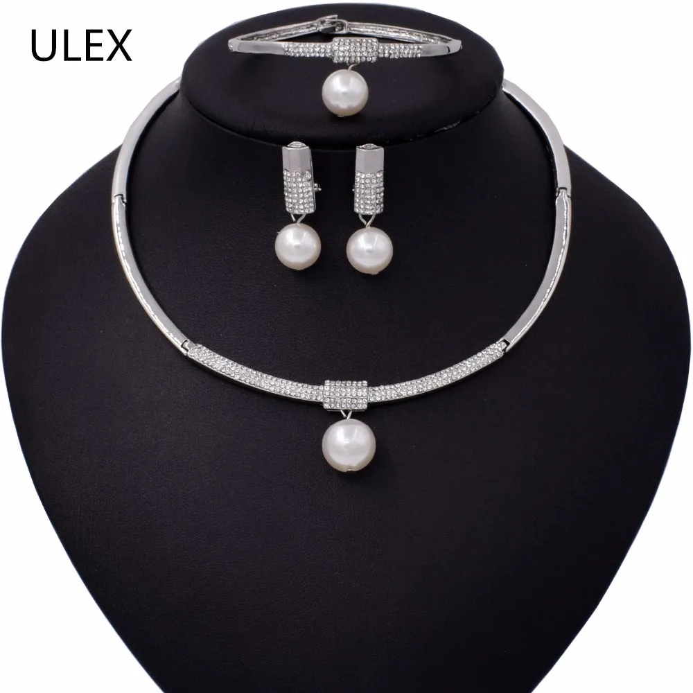 

ULEX Jewelry Sets For Women African Jewelry Set Simulated Pearl Wedding Jewellery Gold Color Luxury Dubai Jewelry Sets