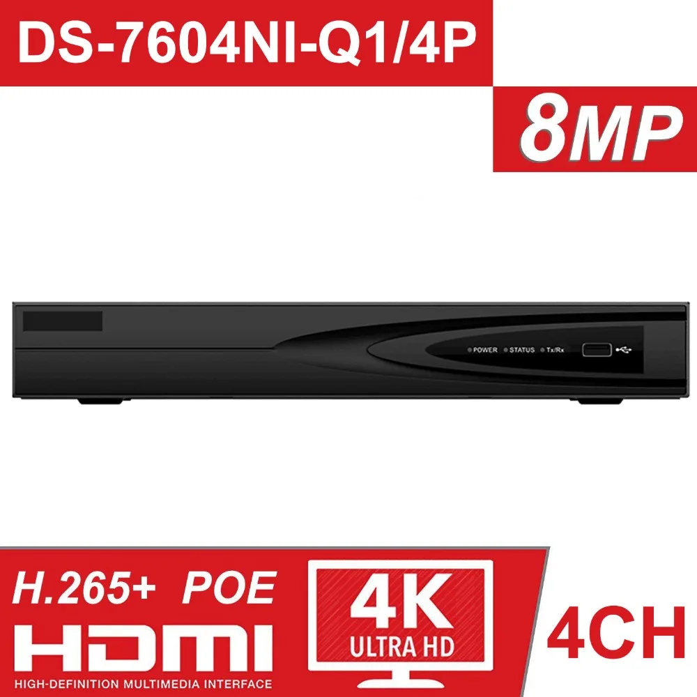  Original 4CH POE NVR 4K Recolution DS-7604NI-Q1/4P Plug & Play 4 Channe CCTV Recorder for IP Camera