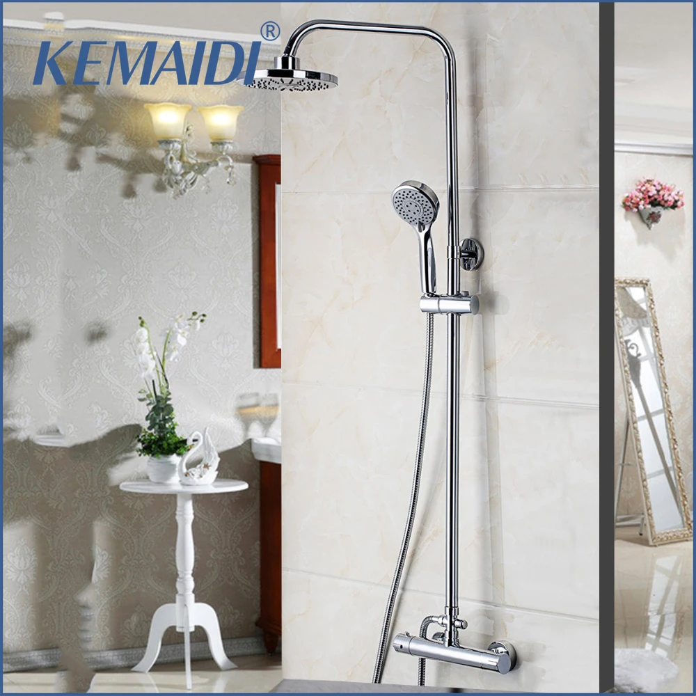 

Wall Mounted Bathroom Thermostatic Shower Set Thermostatic Faucet Mixer Shower Handle Rainfall Shower Chrome Finish