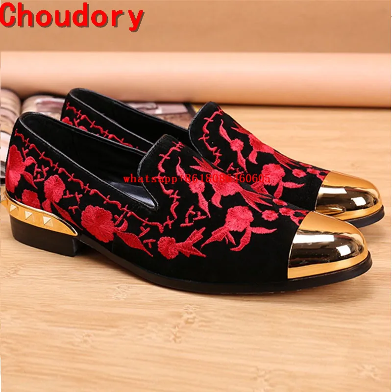 Mocassin homme/мужские лоферы с красной цветочной вышивкой бархатные Тапочки на