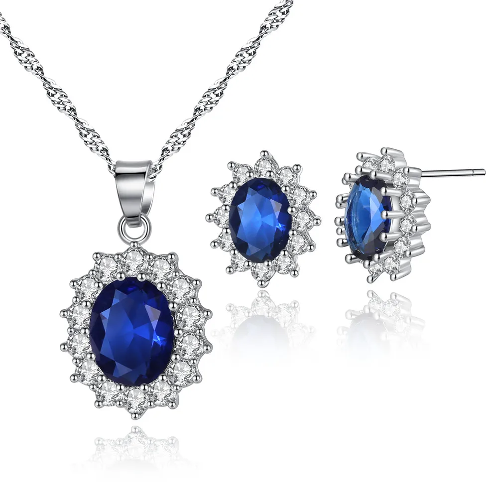 

Latest Style Jewelty Sets Silver Color AAA Cubic Zircon Necklace/Earring Set Ring Size Options