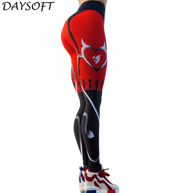Daysoft пикантные сердце Push Up леггинсы Для женщин Высокая Талия тренировки Леггинсы Брюки с принтом Activewear тонкий леггинсы, трико для фитнеса