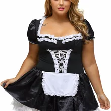 S-6XL, черное сатиновое и белое кружевное маскарадное мини французское платье горничной, сексуальный костюм горничной размера плюс, костюмы на Хэллоуин для женщин