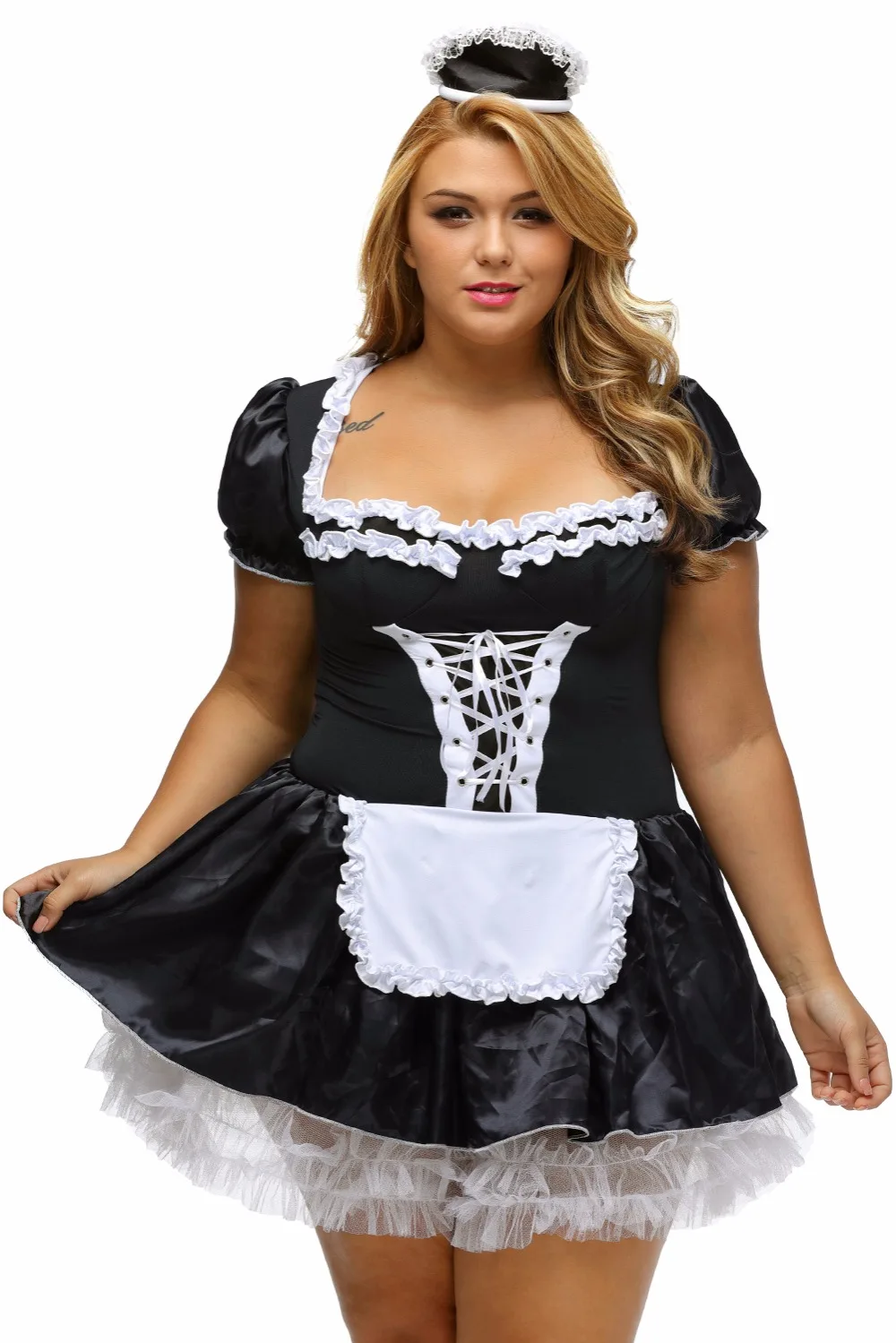 Bust Open Maid Costume Sexy Cosplay Kitty Outfit Cotton Apron Lace Temptation Mini Dress For 