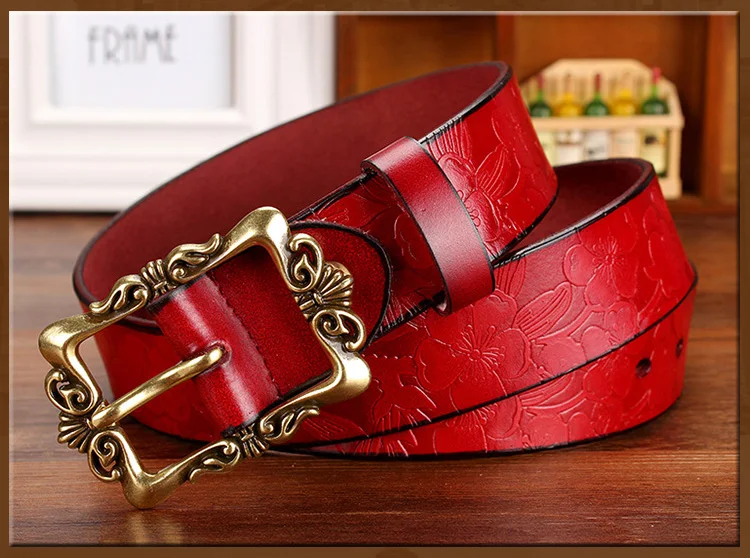 designer belts women Fashion Wide Genuine leather belts for women Vintage Floral Pin buckle Woman belt High quality second layer Cow skin jeans strap waist belt for women