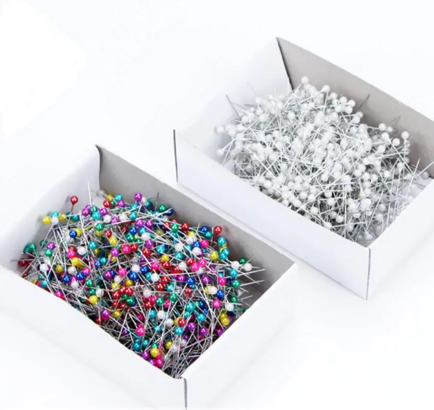 

700pcs 1 1/2" White/Mixed Round 3mm Pearl Head Pins Corsage DIy Crafts Cross stitch Clothes Sewing Tools