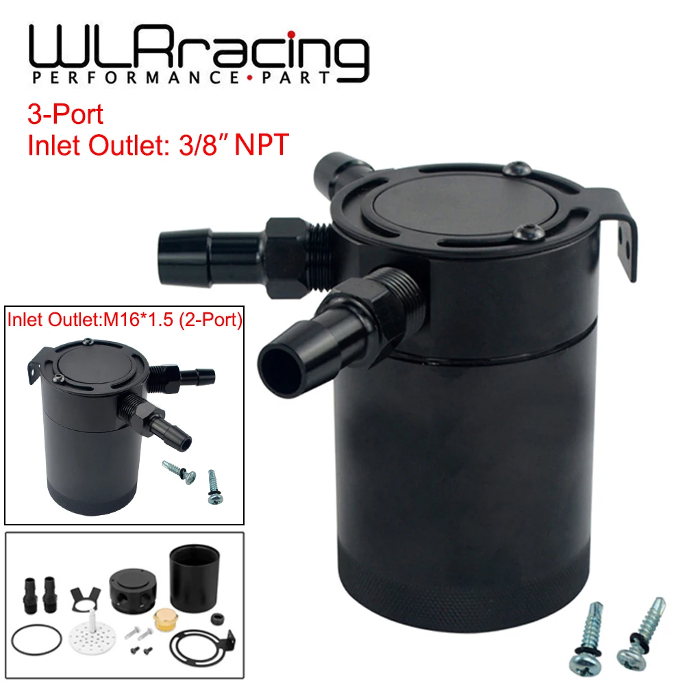 

WLR - NEW 2-Port/3-Port Inlet Outlet M16*1.5 or 3/8" NPT Compact Baffled Oil Catch Can Tank WLR-TK66/91