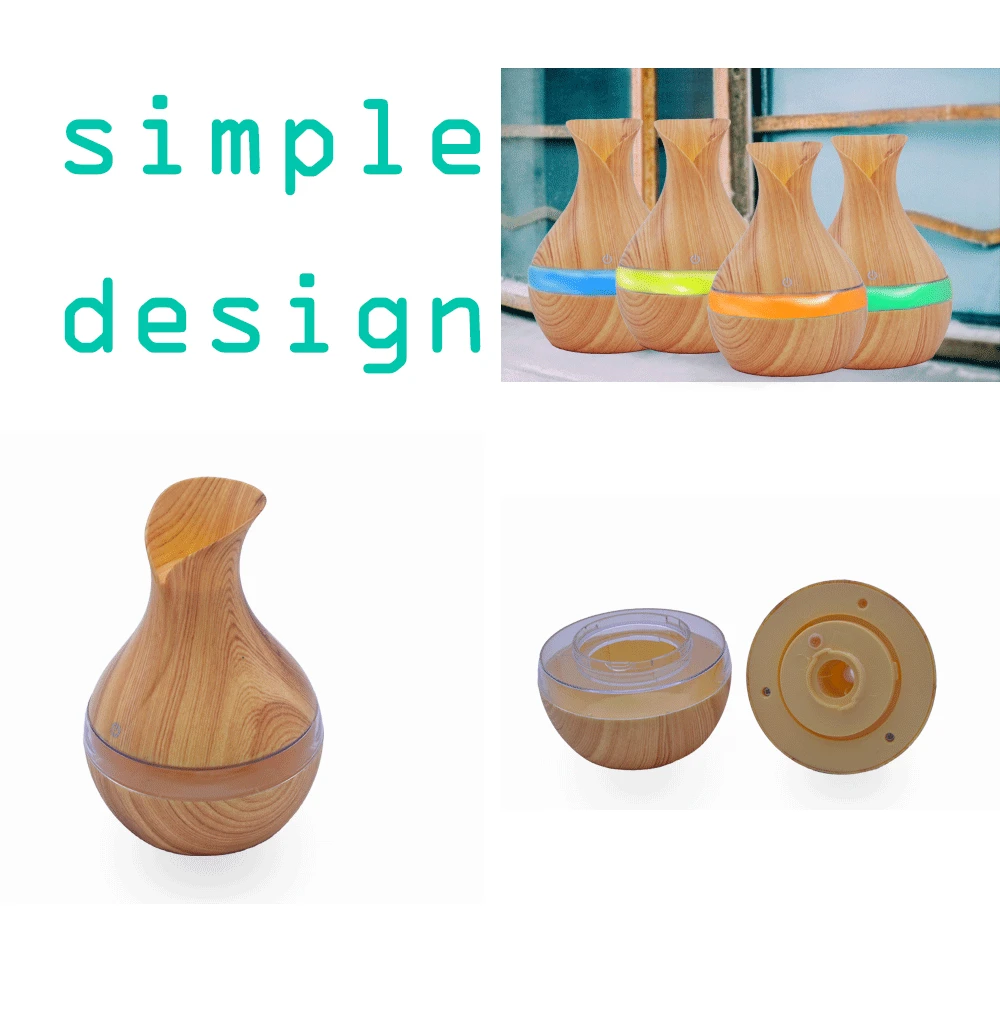 

Essential humidifier aroma oil diffuser Wood Grain ultrasonic wood air humidifier USB cool mini mist maker LED lights for home