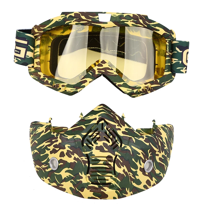 Posbay мотоциклетные очки маска для лица Пылезащитная маска съемные защитные очки для мотоциклов рот фильтр для кафе гонщик Скутер лицо шлем - Цвет: Type 4 Yellow Lens