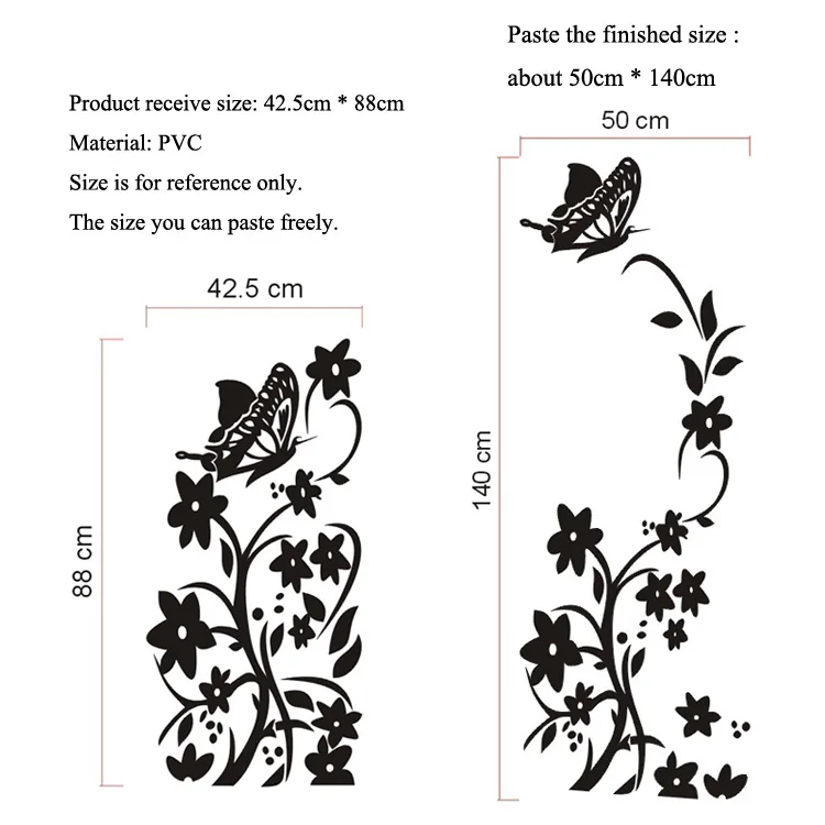 Креативный большой размер Бабочка, цветок, Лиана, холодильник, настенная наклейка, украшение дома, настенная художественная наклейка, кухонная наклейка, s обои