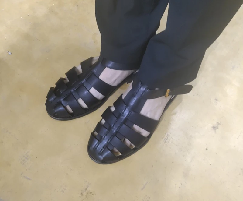 Настоящая кожа обувь повседневная высокое качество закрытый носок размер 45 плюс Мужчины гладиаторские сандалии лето на открытом воздухе черный Римский большой