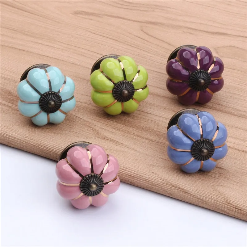 

Single Hole Colorful Pumpkin Ceramic Pull Knob 40mm Cartoon Drawer Cupboard Handle Cabinet Kitchen Door Handle For Home Hardware