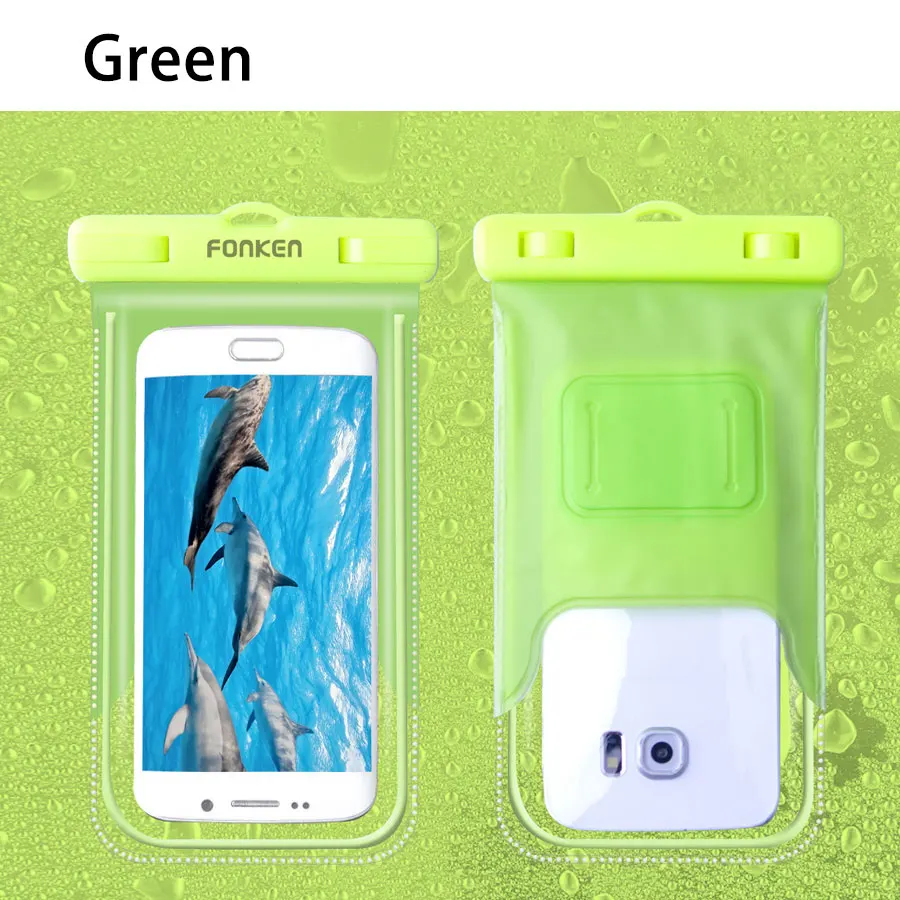Светящийся водонепроницаемый чехол FONKEN для телефона IPX8, водонепроницаемая сумка для телефона, сумка для подводного плавания, походов, тропических лесов, повязка на руку, сухая сумка для телефона - Цвет: Green