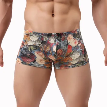 

Sexy Gay Underwear Men Boxers Shorts Flower Low Waist Panties Man Breathable U Convex Pouch Underpants cueca calzoncillos M-XL