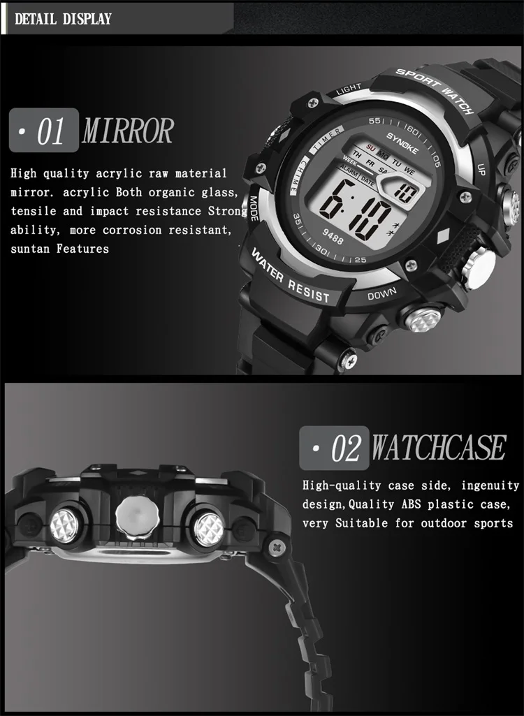 SYNOKE Military Sport Watch For Men Waterproof LED Display Digital Watches Male Alarm Electronic Clock Fashion Relogio Masculino