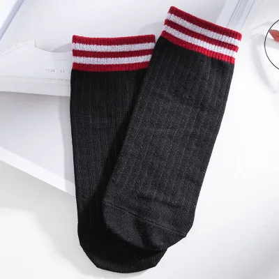 5 пар/лот, Модные Качественные полосатые женские носки, дышащие хлопковые носки, яркие цвета, Лидер продаж, женские удобные носки - Цвет: A1043-Black