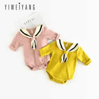 

2019 New Baby Girl School Wind Long-sleeved Naval Collar Newborn Baby Clothes Romper All-cotton Lovely Jumpsuit