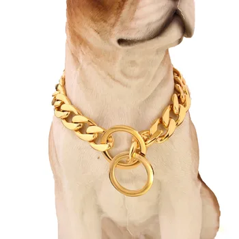 

13/15MM High Quality 316L Stainless Steel Gold Color 1:1 NK Cuban Curb Link Chain Pet Dogs Collar Choker Necklace 12"-34"