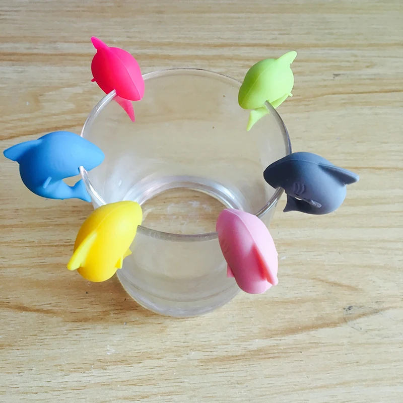 

6pcs/set Party Shark Lip Smile Dedicated Tag Silicone Suction Cup Wine Glass Rubber Drinking Party Bar Supplies