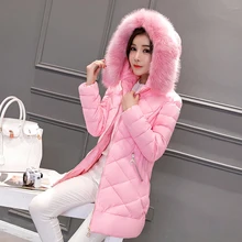 Solid Black Hooded Coat Zipper Slim Winter Jacket Pockets Fur Women Parkas Snow Warm Female Clothing 2016 New Arrival Plus Size