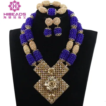 

2017 Royal Blue African Jewelry Sets Nigerian Wedding Beads Costume Jewelry Sets Traditional Wedding Gift Free Shipping WE054