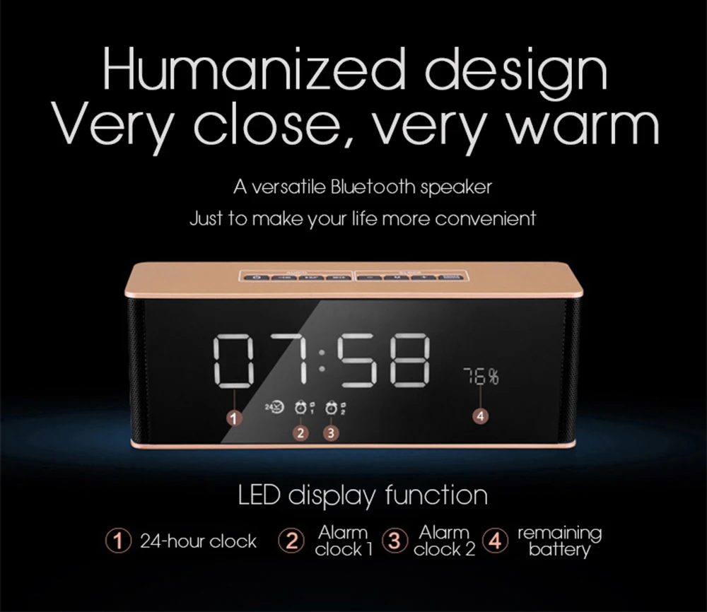 Portable Bluetooth Speaker 10W Kalonki with LED Display FM Radio Alarm Clock Mic HIFI Mini Wireless Stereo Soundbar for Computer (8)