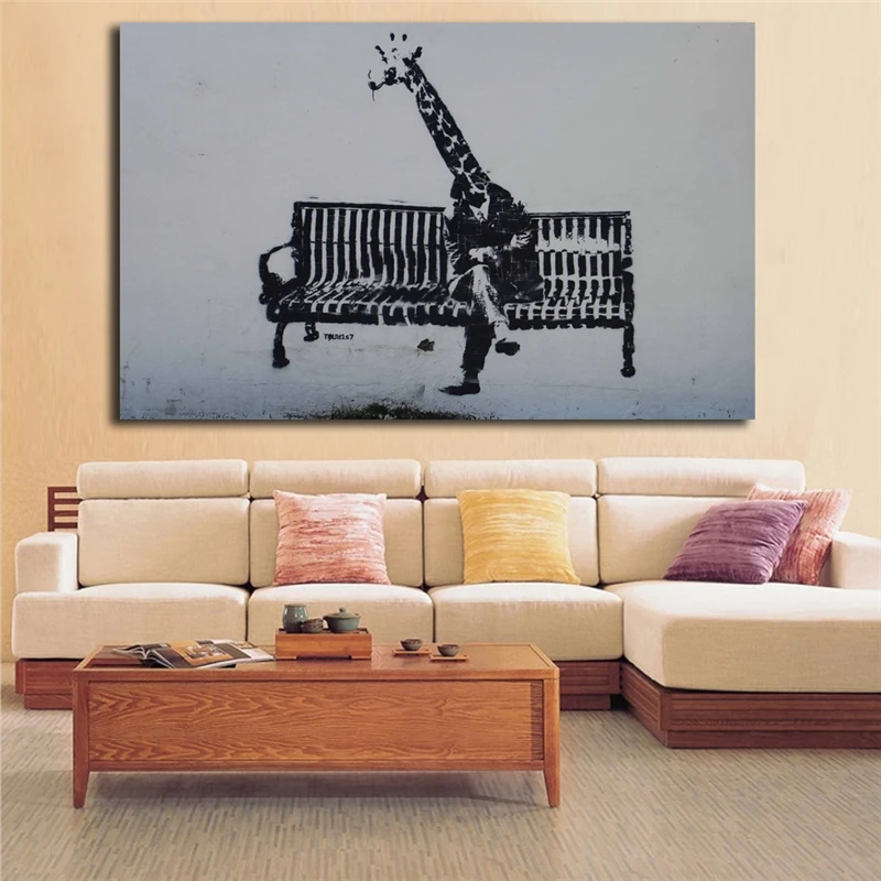 

Banksy Giraffe On Bench Graffiti Canvas Posters Prints Nordic Wall Art Painting Decorative Picture Modern Home Decor Accessories