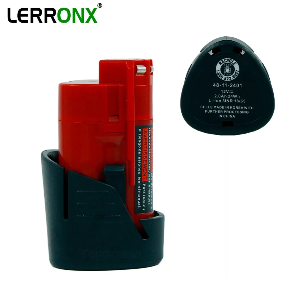 

LERRONX 12V 2000mAh Lithium Power Tools rechargeable battery for Milwaukee M12 48-11-2401 48-11-2411 48-11-2440 Li-ion battery