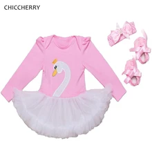 Белый лебедь одежда для маленьких девочек с длинными рукавами для малышей Детское кружевное платье-комбинезон туфли с лентами балетная пачка для новорожденных Костюм для дня рождения маленького ребёнка