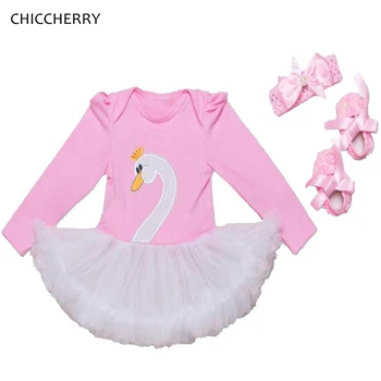 

White Swan Long Sleeve Baby Girl Clothes Bebe Lace Romper Dress Headband Crib Shoes Newborn Tutu Sets Toddler Birthday Outfits