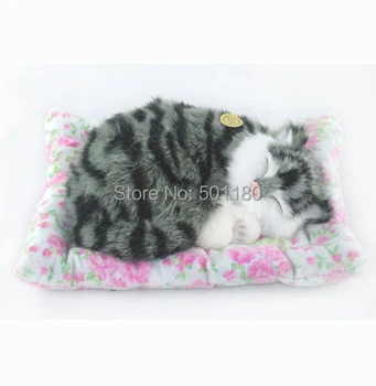 

free shipping handmade sleeping animal love cat toy with miaow for gift and decoration