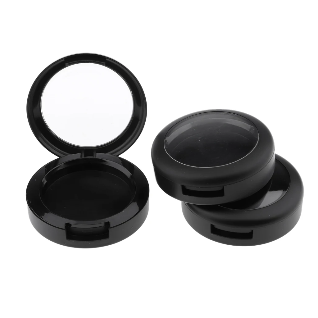 3Pcs Black Empty Powder Case Makeup Blush Box DIY Cosmetic Container with Clear Lid Travel Size Portable