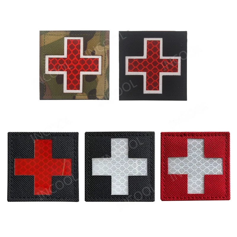 Reflective Medic Red Cross EMT Star of Life Embroidery Patch Military Morale Patches Tactical Emblem Applique Embroidered Badges