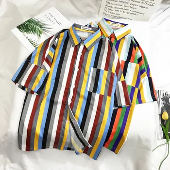 

2019 New Fashion High Quality Men Luxury Stylish Mens Multi Color Lump Chest Pocket Short Sleeve Round Hem Loose Shirts