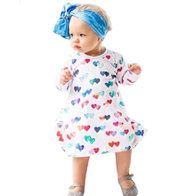 Осенние детские платья для девочек милое праздничное платье с длинными рукавами и рисунком сердца для маленьких девочек одежда для малышей Детские платья, костюм