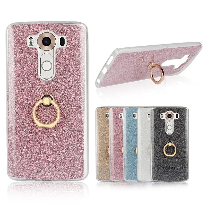 

Luxury Glitter Metal Ring Silicone Case for LG V10 Case Soft TPU Back Cover for LG V10 V 10 F600 H968 Cover Coque for LG V10 Bag