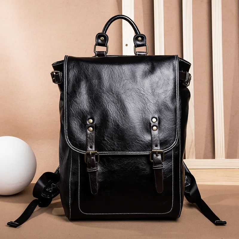 LAOKSI мужской брендовый кожаный мужской рюкзак с пряжкой на ремне, рюкзак с передним карманом, дорожная сумка, повседневный Школьный Рюкзак Для Ноутбука