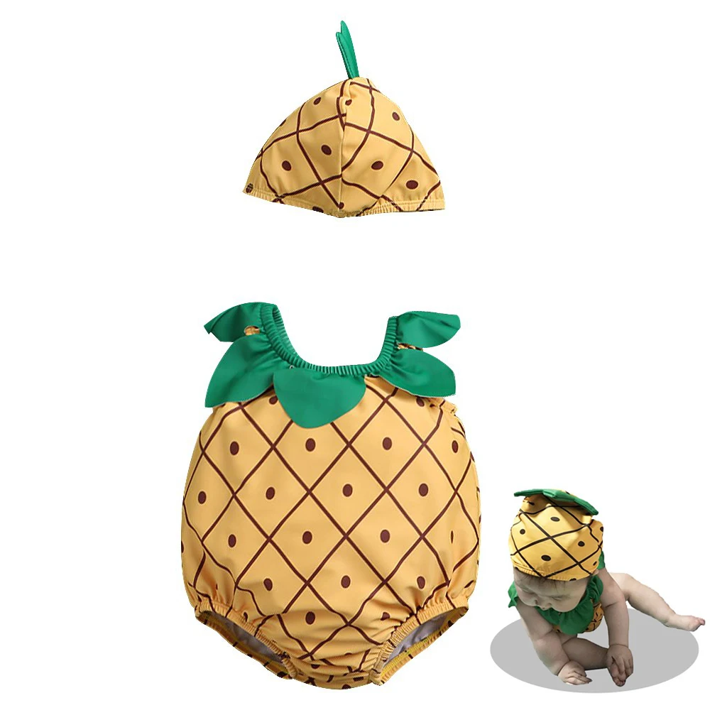 

Baby Pinapple Swimsuit One-Piece Swimwear Infant Pool Swimming Suit Baby Boys&Girl Fruit Bathing Suit With Hat For 0-3 Year