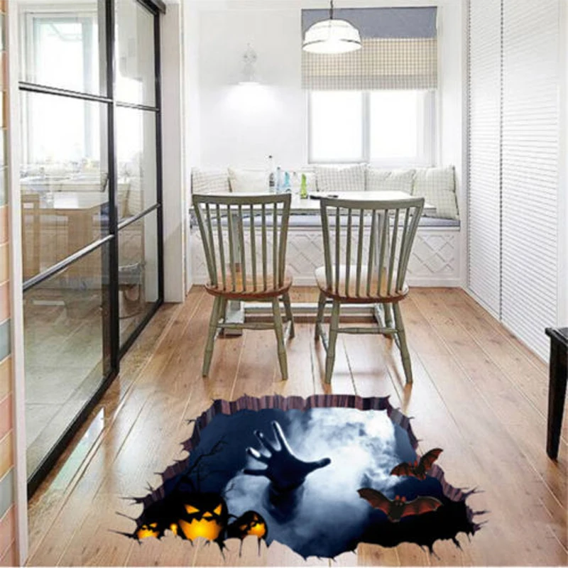 2018 New 3D Vision Broken Floor Wall Sticker Halloween Horror Decal Room Decor 2 Styles