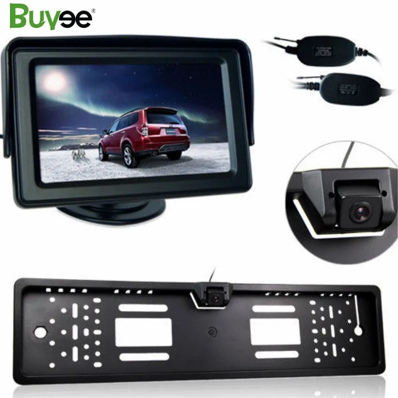 

Buyee Wireless Vehicle Backup Camera Car camera EU License Plate frame 4.3 inch TFT LCD rearview screen Auto Monitor with camera