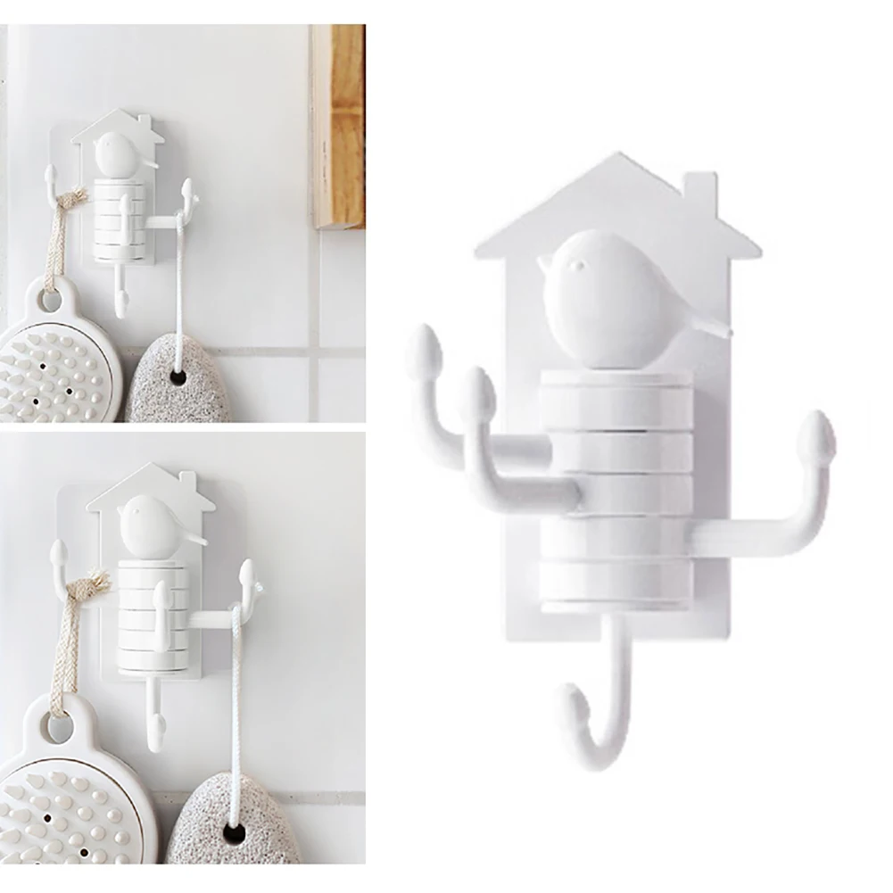 1Pc Bird Vertical Rotary Hook And Wall Hooks For Home Decoration White