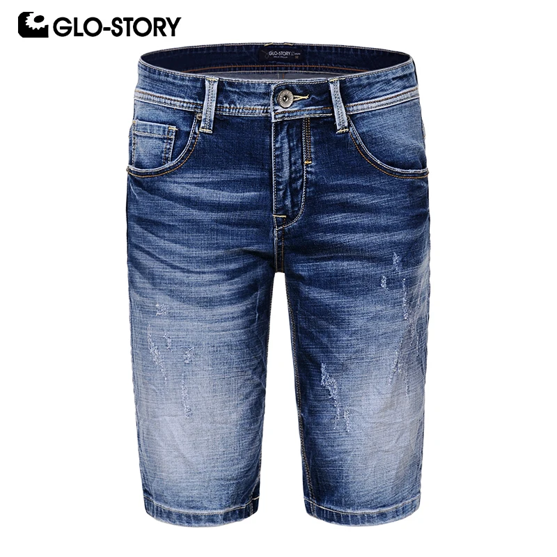

GLO-STORY Mens 2019 New Knee Length Distressed Ripped Denim Short Pants Men Fashion Streetwear Slim Fit Jean Shorts MNK-8197