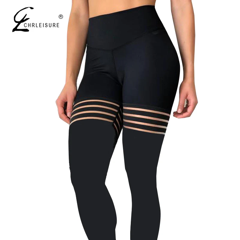 

CHRLEISURE High Waist Fitness Leggings Female Hollow Transparent Leggings For Women Black Exercise Leggings Women'S Clothing