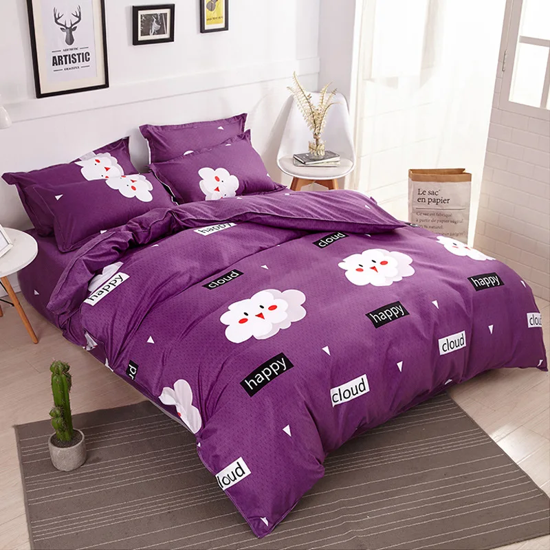 

Funbaky 3/4pcs/Set Purple Cartoon Cloud Cotton Comforter Kids Bedding Set Pillowcase/Bed Sets Bed Linen No Filler Home Textile
