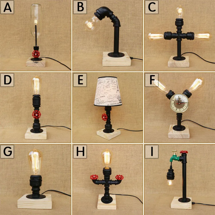

Free shipping modern style wooden base water pipe desk lamp for restaurant cafe bar