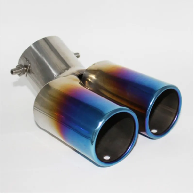 YZ bend blue double pipe Universal Exhaust Tailpipe 63mm Muffler