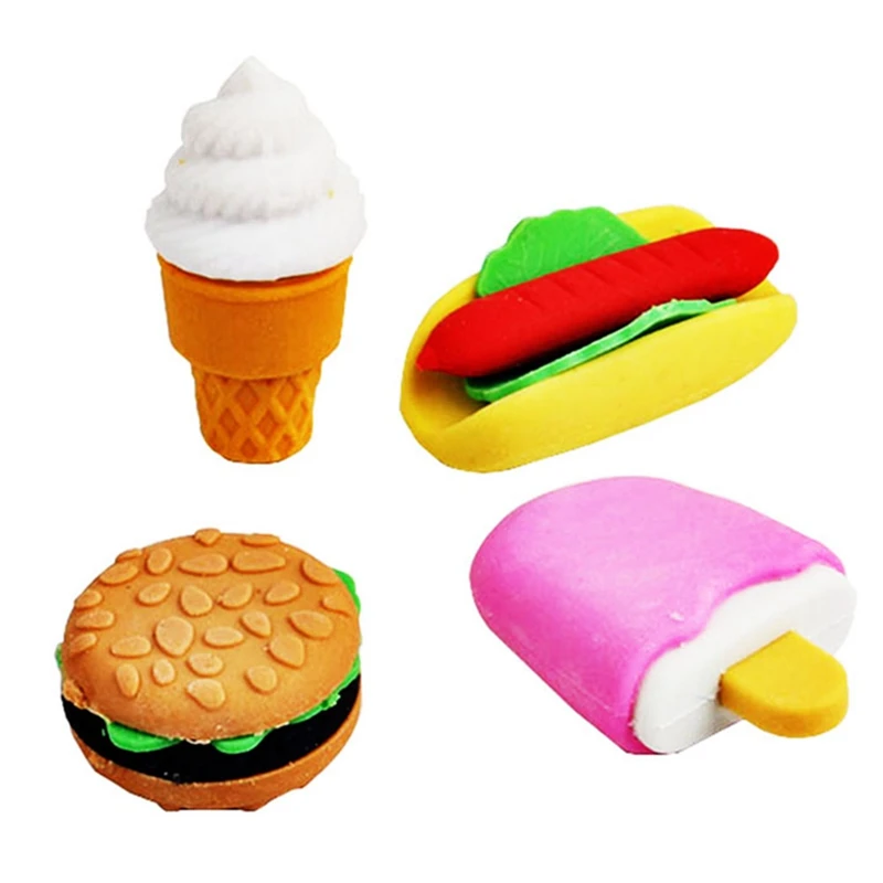 4PCS/Set Cute Kawaii Eraser Hamburger Food Tool Fruit Vegetable Eraser