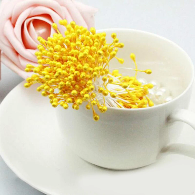 

New 600pcs 4 Colors Pearl Flower Pistil Floral Stamen Buds Cake Decoration For DIY For Festival& wedding 3*60mm