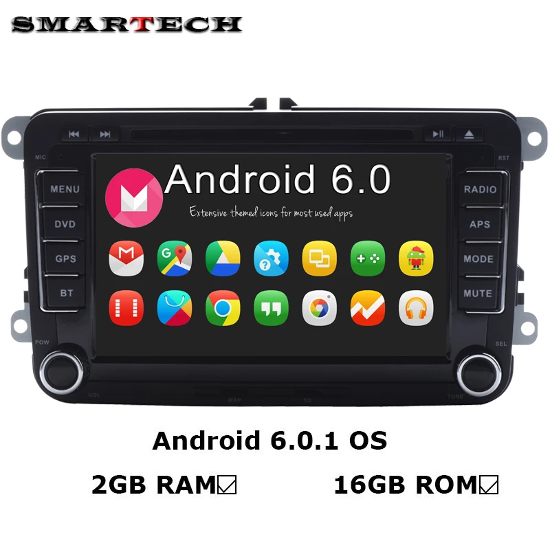 VW Radio 2G RAM Android 6.0 Quad Core Car DVD Player Stereo Navi For VW Skoda POLO GOLF PASSAT CC JETTA Steering Wheel 3G WIFI